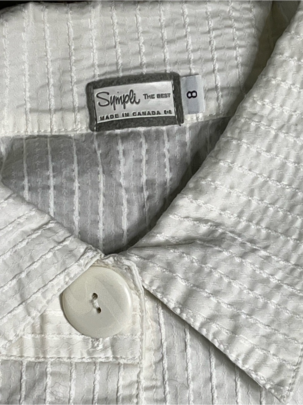 Sympli white textured button-front shirt—Size 8 - Picture 3 of 5
